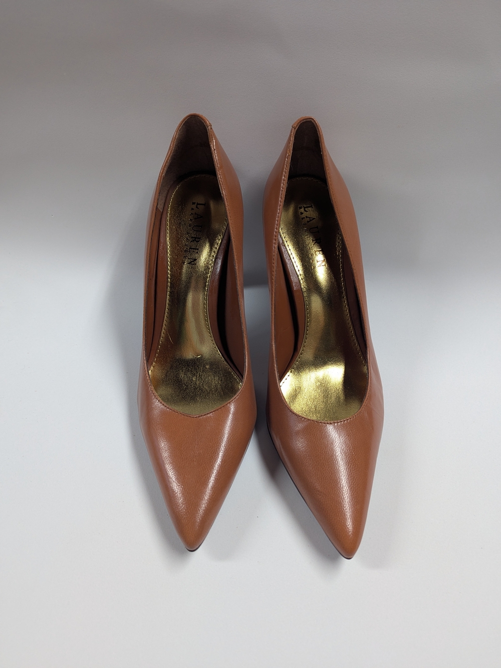 Lauren Ralph Lauren Tan Pointed-Toe Leather Pumps